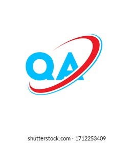 QA Q A letter logo design. Initial letter QA linked circle upercase monogram logo red and blue. QA logo, Q A design