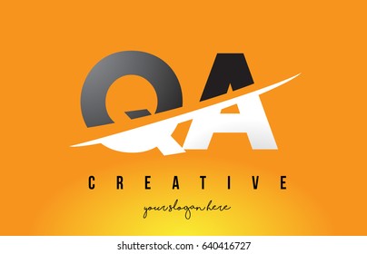 QA Q A Letter Modern Logo Design with Swoosh Cutting the Middle Letters and Yellow Background.
