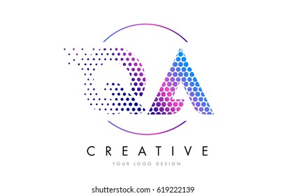 QA Q A Pink Magenta Dotted Bubble Letter Logo Design. Dots Lettering Vector Illustration