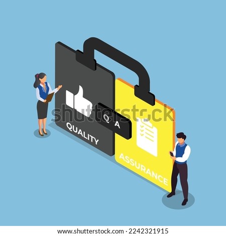 QA - Quality Assurance isometric 3d vector illustration concept for banner, website, illustration, landing page, flyer, etc.