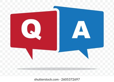 QA question and answer speech bubbles icon. Vector graphic elements for advice, QA, customer chat service, problem solving and solution helping on Transparent Background. EPS 10.