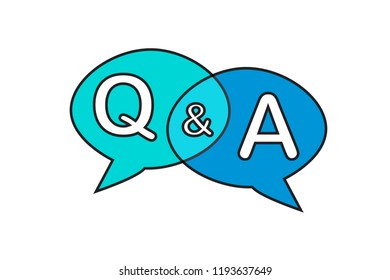 Q&A (Questions and Answers) abbreviation inside overlapping text balloons speech bubbles in pastel blue color sign with white transparent background. Vector illustration.