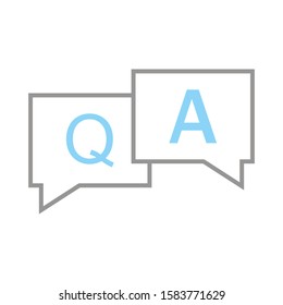 Q&A (Questions and Answers) abbreviation inside overlapping text balloons speech bubbles in pastel blue color sign . Vector illustration.