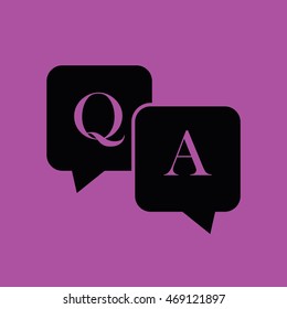 Q&A questions and answers icon vector. Purple background