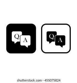 Q&A questions and answers vector icon. Speech bubbles with question and answer. Black and white