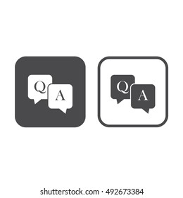 Q&A questions and answers vector icon. Speech bubbles with question and answer. Gray and white