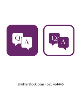 Q&A questions and answers vector icon. Speech bubbles with question and answer. Purple and white
