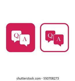 Q&A questions and answers vector icon. Speech bubbles with question and answer. Pink and white