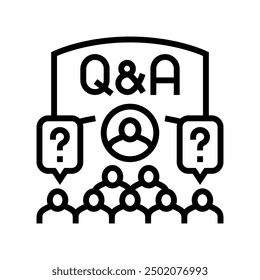 qa session virtual conference line icon vector. qa session virtual conference sign. isolated contour symbol black illustration