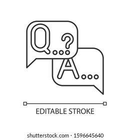 Q&A survey linear icon. Social research. Questions and answers poll. Consumer, customer satisfaction. Feedback. Thin line illustration. Contour symbol. Vector isolated outline drawing. Editable stroke