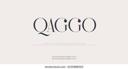 Logotipo del alfabeto tipográfico de lujo minimalista de Qaggo. Tipografía belleza moda elegante minimalista serif italic Fuentes decorativas boda vintage retro logotipos. Ilustración vectorial