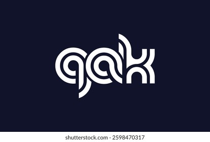 QAK Creative Unique Modern Letter Logo Design. Stylized logo featuring a unique letter design, presenting abstract minimalist aesthetics and modern appeal.