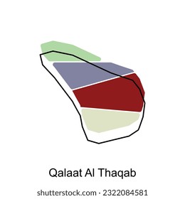 Qalaat Al Thaqab map, flat vector with high details. Qatar administrative map with international border design template