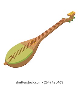 Qanbus é um alaúde que se originou no Iêmen e se espalhou por toda a Península Arábica. Tradicional instrumento musical de cordas de Omã. Ilustração vetorial de qanbus em estilo plano.