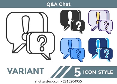QandA Chat icon representing interactive question and answer communication, ideal for webinars, online education, customer support, discussion forums, and virtual classrooms. Line, Filled, Color, Dualtone style.