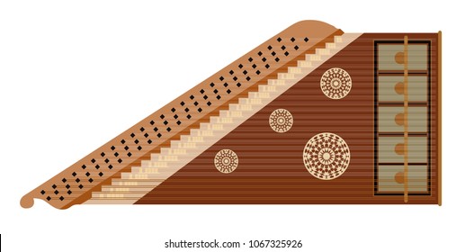 Qanun or Kanun Illustration, Traditional Middle-eastern Oriental Musical Instrument - Vector, Icon Isolated