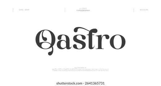 Qastro Abstract alphabet beauty logo font. Classic beautiful Modern luxury Serif Letter Minimal Fashion. Typography decoration logotype fonts, wedding, logos. vector illustration
