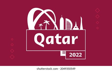 Qatar 2022 silhouette building on burgundy color national flag