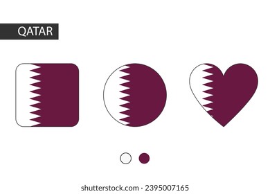 Qatar 3 shapes (square, circle, heart) with city flag. Isolated on white background.