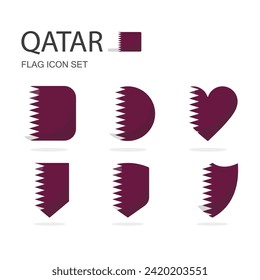 Qatar 3d flag icons of 6 shapes all isolated on white background.