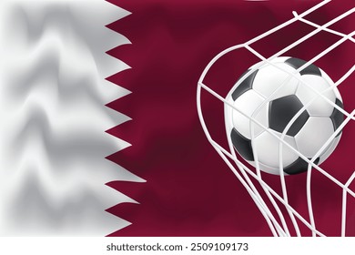 Qatar 3D flag, Qatar waving flag vector file, editable file for social media, Qatar flag with football and net.