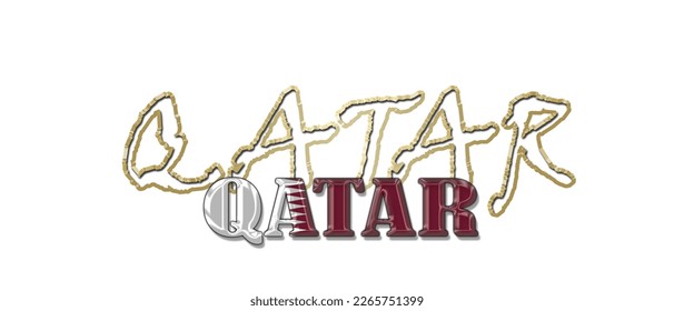 Qatar 3d light bulb alphabet with gold frame isolated on white background. gold glossy dripping  font. Vector illustration.