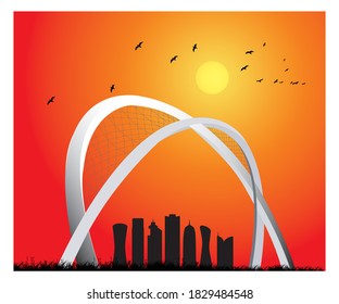 Qatar Al Wahda Arches in West bay Area . Illustration vector eps 10