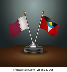 Qatar and Antigua and Barbuda table flags relation  with gradient backgrund. Vector Illustration