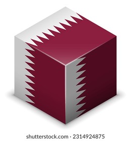 Qatar (Asia) (Qatari) (Arabic) National Flag, Country Emblem 2.5D Isometric Projection Cube Symbol Gloss Plastic Symmetry Square Design Isolated on White Background