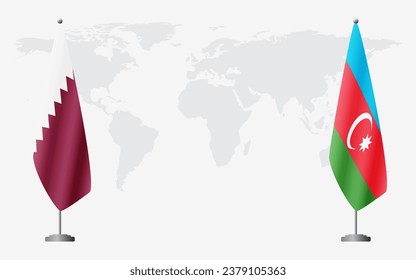 Qatar and Azerbaijan flags for official meeting against background of world map.