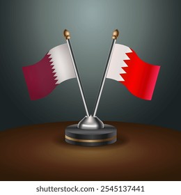 Qatar and Bahrain table flags relation  with gradient backgrund. Vector Illustration