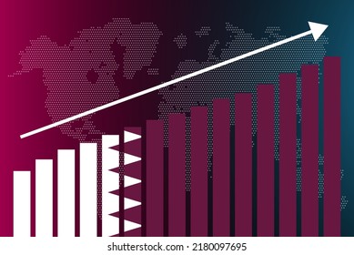 Qatar bar chart graph, increasing values, country statistics concept, Qatar country flag on bar graph, upward rising arrow on data, news banner idea