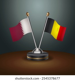 Qatar and Belgium table flags relation  with gradient backgrund. Vector Illustration