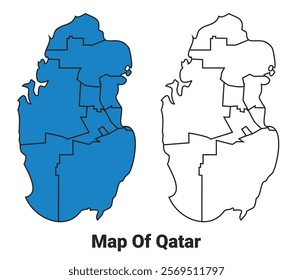Qatar Blue detailed map border regions outline vector set