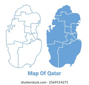 Qatar Blue map flat regions border outline vector illustration