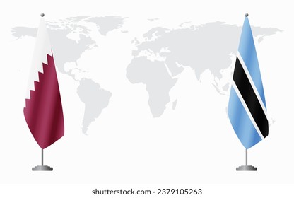  Qatar and Botswana flags for official meeting against background of world map.