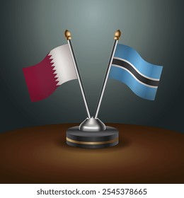 Qatar and Botswana table flags relation  with gradient backgrund. Vector Illustration