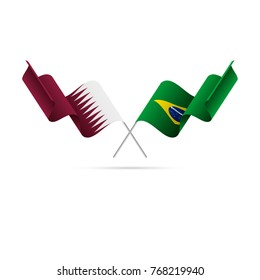 Qatar and Brazil flags crossed. Vector illustration.