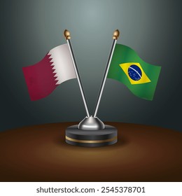 Qatar and Brazil table flags relation  with gradient backgrund. Vector Illustration
