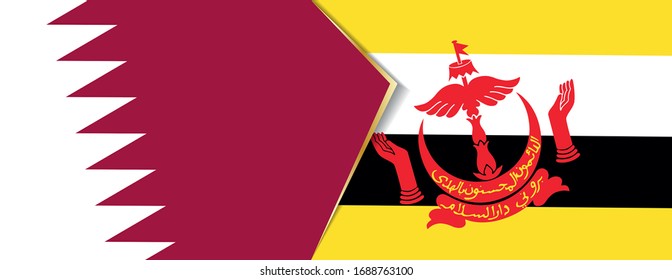 Die Flaggen Katar und Brunei, zwei Vektorillustrationen Flaggen Symbol der Beziehung oder Konfrontation.