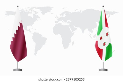  Qatar and Burundi flags for official meeting against background of world map.