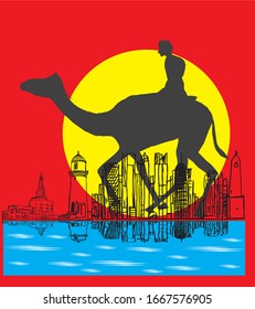 Vektorillustration von Qatar-Kamel und Skyline-Skyline