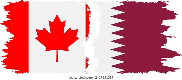 Qatar and Canada grunge flags connection, vector