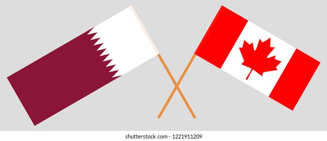 Qatar and Canada. The Qatari and Canadian flags. Official colors. Correct proportion. Vector illustration