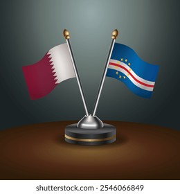 Qatar and Cape Verde table flags relation  with gradient backgrund. Vector Illustration