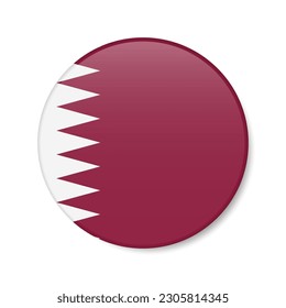 Qatar circle button icon. Qatari round badge flag with shadow. 3D realistic vector illustration isolated on white.