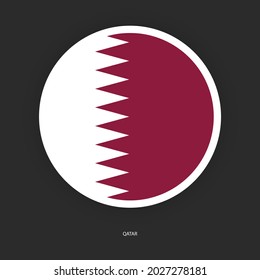 Qatar circle flag icon with white border on dark grey background. Qatar button flag icon isolated on barely dark background.