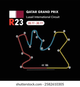 Qatar Circuit 2025 map, vector isolated illustration for racing calendar, ready to print