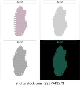 Qatar Circular Mosaic Brick Dotted Map, Set of National Flag Color, Black Silhouette Country Boundary Isolated on White Background, Geographic Vector Illustration