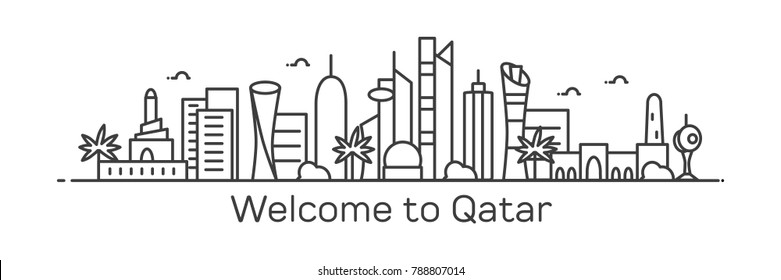 Qatar city. Flat line style. Vector illustration